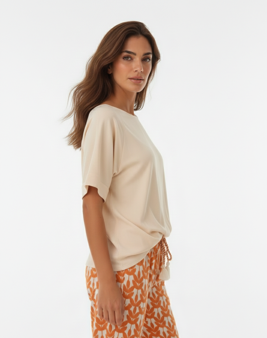 Blusa Round Neck Beige