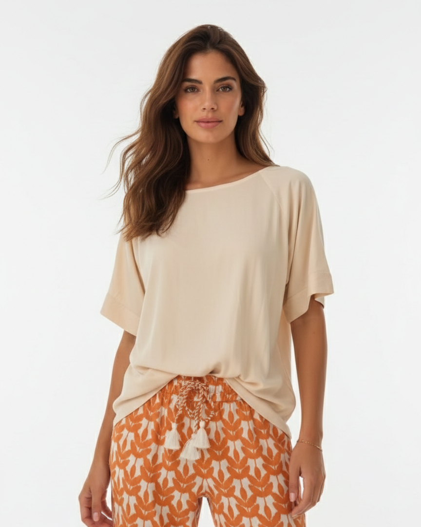 Blusa Round Neck Beige