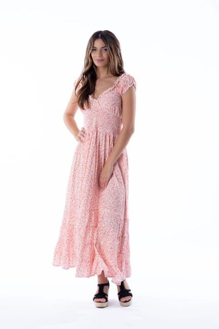 Vestido Largo June Coral Dot