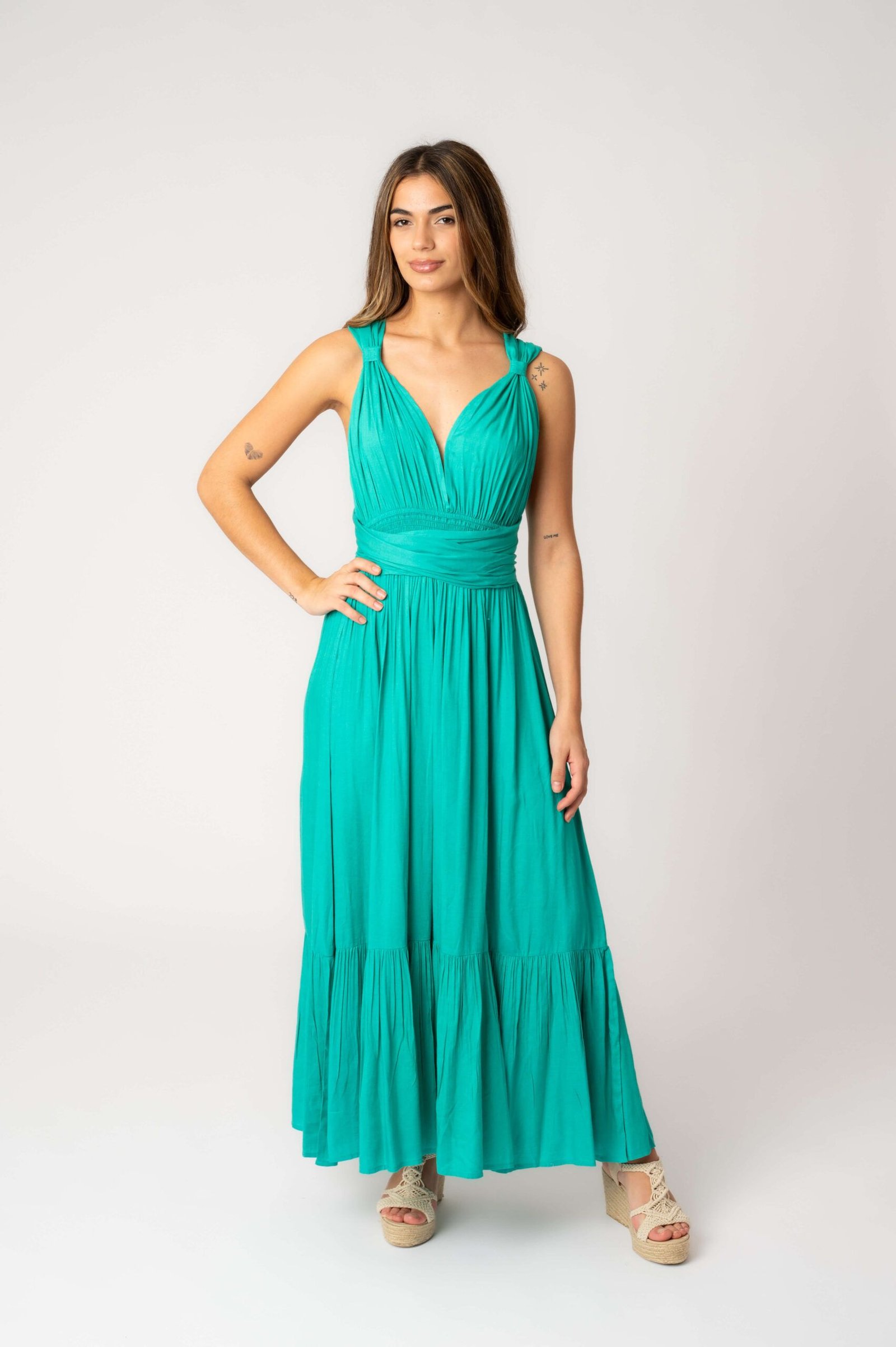 DAISY WATER GARDEN 2 Vestido Largo Daisy Aqua Solid
