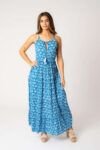 Vestido Largo Marcia Indigo Leaf