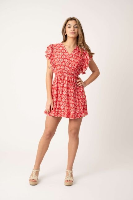Vestido Corto Prema Coral Leaf