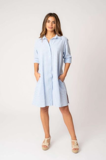 Camisa Midi Sara Blue Stripe