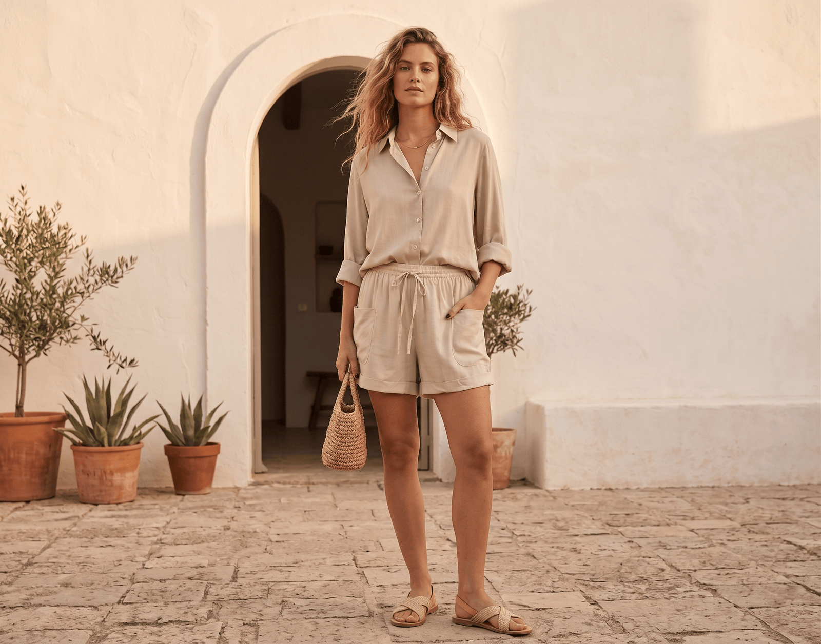 10 Liso Camisa Corta Ines Beige