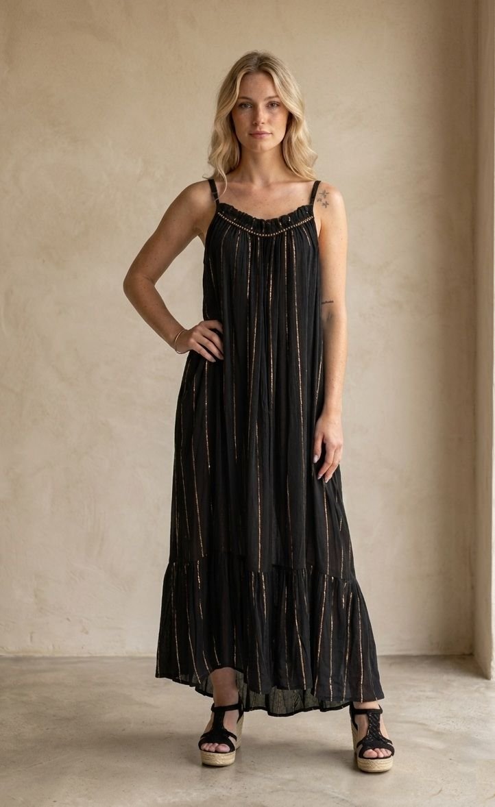 AFRICA NEGRO LUREX Vestido Largo África Black/Golden
